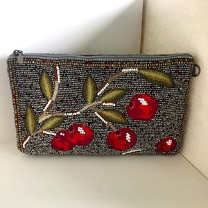 Mary Frances Embroidered and Beaded Cherry Clutch